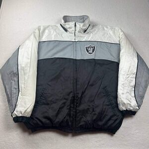 Vintage Las Vegas Raiders NFL Puffer Jacket XL Full Zip Color‎ Block Big Logo